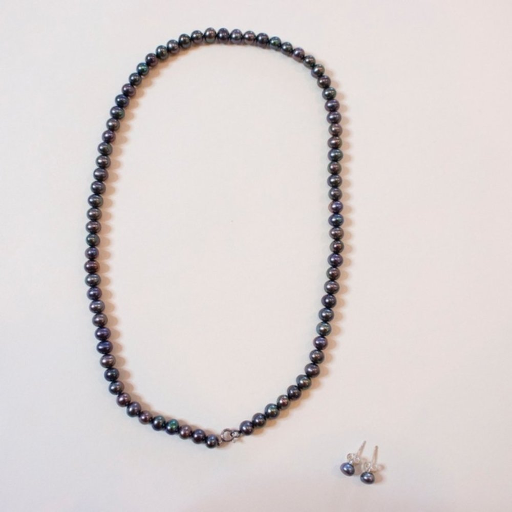 Sterling Silver Pearl Earrings and Necklace